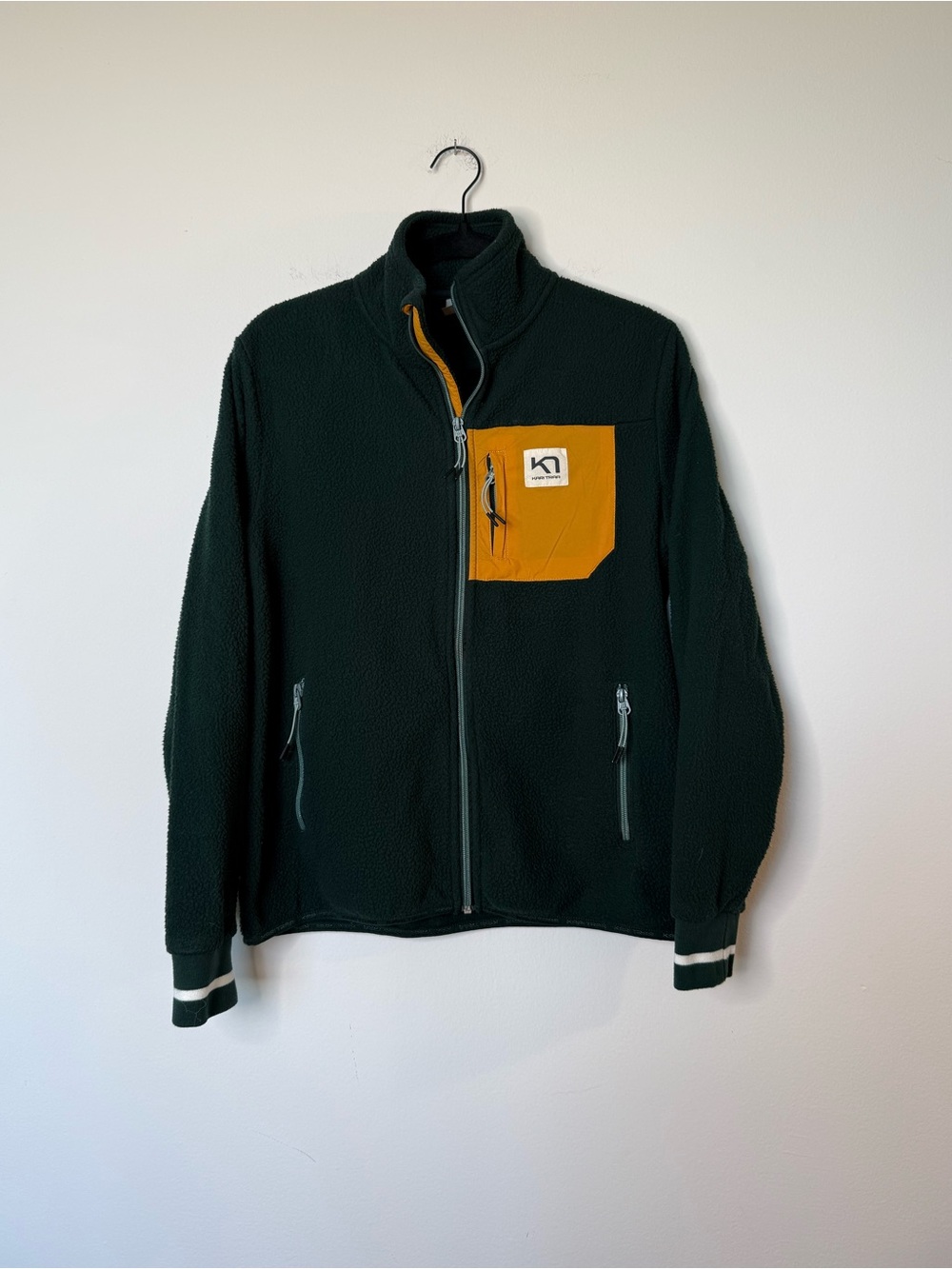 Women’s Dark Green Fleece Jacket with Mustard Chest Pocket